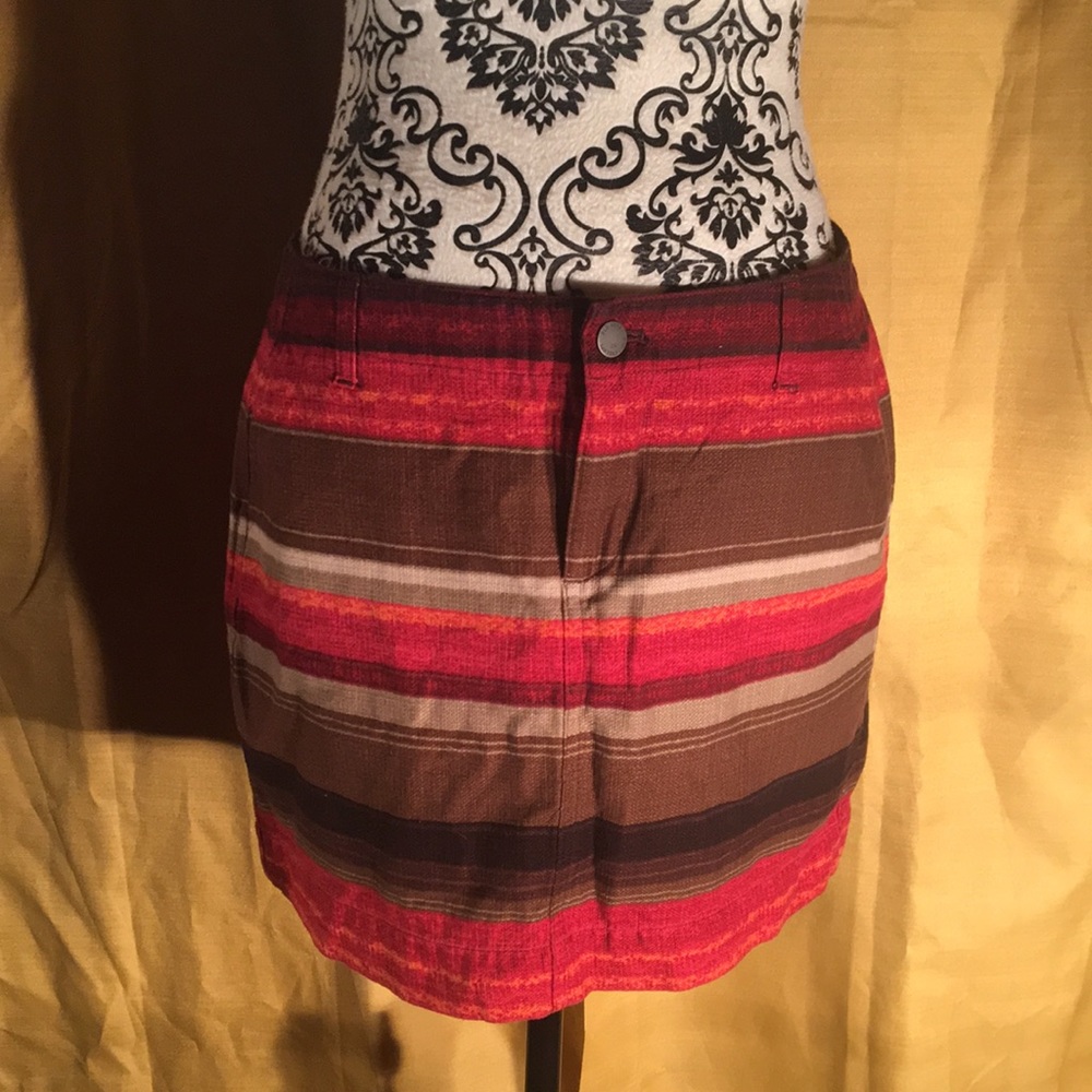 Red and brown striped corduroy mini skirt